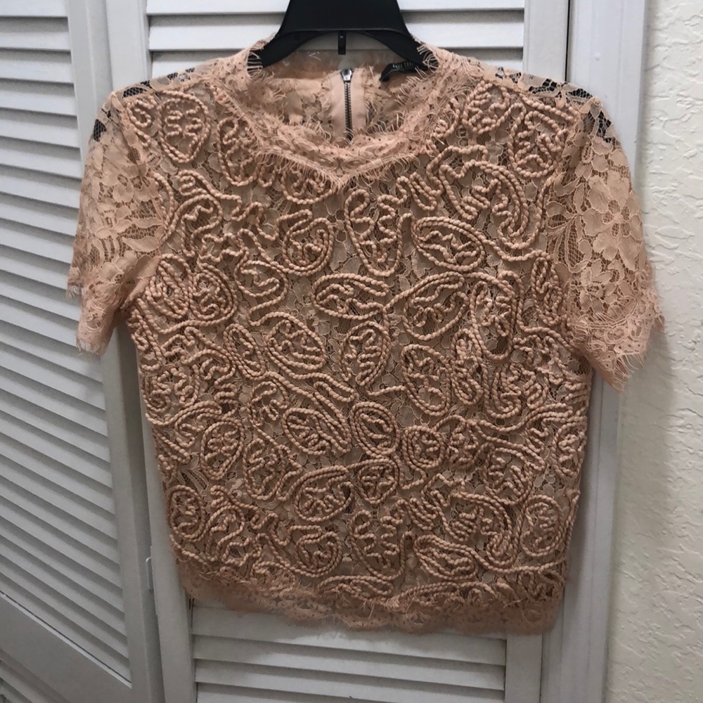 Lace Pink Top short sleeve blouse